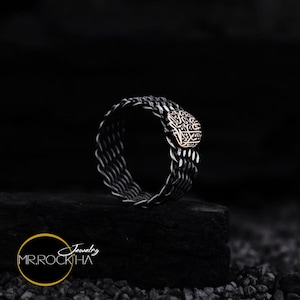 Anillo de plata de ley 925 maciza con diseño de calavera para hombre, personalizable, grabado artístico, tallado a mano, hecho a mano, banda de punto gruesa