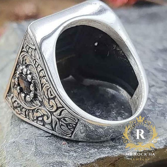 925 Silver Shahada Calligraphy Ring, Hasbiyallah Square Ring