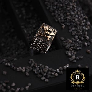 Anillo de plata de ley 925 maciza con forma de corazón, personalizable, con nombre personalizado y letras grabadas, hecho a mano, anillo grueso tejido para hombre