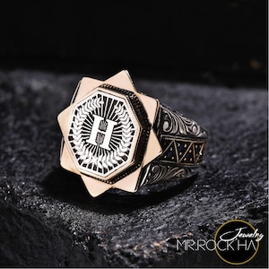 Anillo de plata de ley 925 para hombre, personalizado, con letras personalizadas para escribir, piedra de circón negro, caja de estrella, tallado a mano, arte grabado