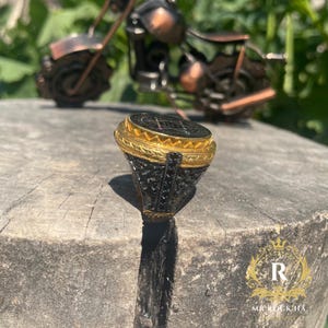 Seal Suleiman-Solomon,Star of David,Rhodium-Gold Plated,Zircon Stones,Handmade Craftsmanship,Engraving Art,925 STERLING Silver Mens Ring image 8