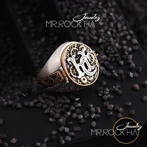 Personalizable, se puede escribir el logotipo de la letra del nombre personalizado, diseño de árbol, anillo hecho a mano tallado a mano, anillo cubierto de plata esterlina 925 maciza para hombre