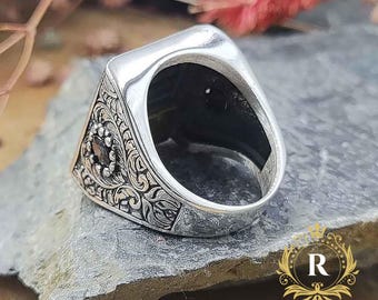 925 Silver Shahada Calligraphy Ring, Hasbiyallah Square Ring