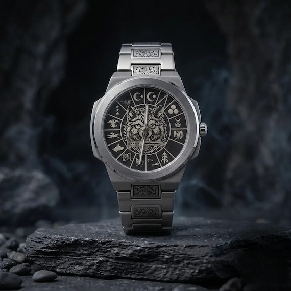 Bozkurt Grey Wolf Watch, Turkic Tribes Tamga Dial, Engraved