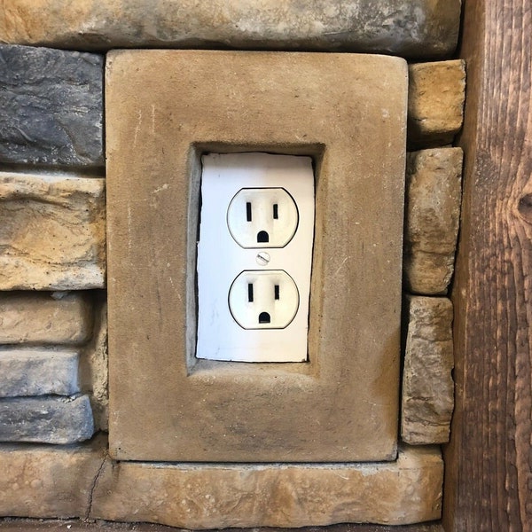 Single Gang Receptacle Outlet Electrical Plug In Box Smooth Manufactured Stone Veneer