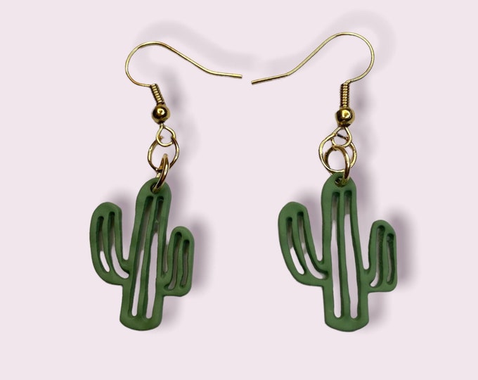 Boho Cactus Earrings With 18k Gold Plated Hooks