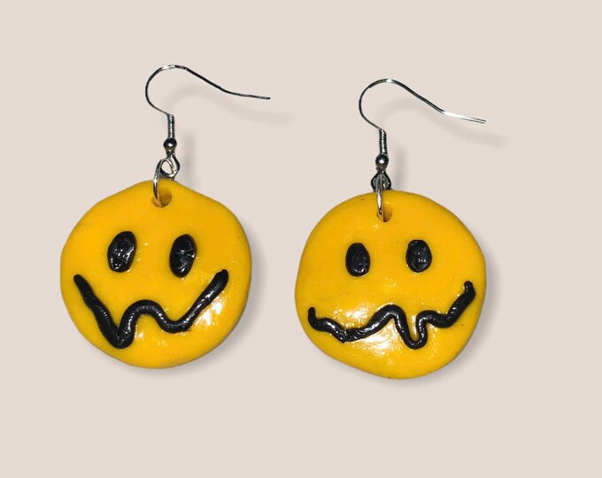 Yellow Trippy Smiley Earrings