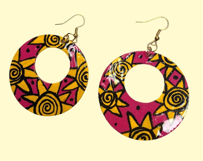 Pink and Yellow Sun Earrings