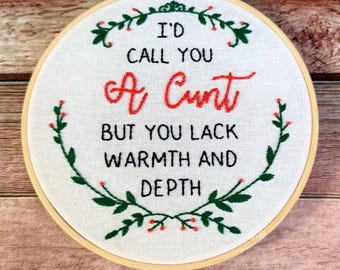Snarky Quote Embroidery Pattern: Floral Wreath Design (PDF Download)