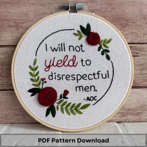 Snarky AOC Quote Embroidery Pattern: Floral Wreath (PDF Download)
