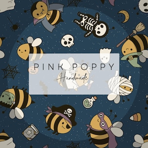 Spooky Halloween Bees Seamless Pattern, Cute Ghost Bee Digital Paper, Kawaii Vampire Bee Fabric Design, Halloween Sublimation Background JPG