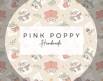 Cozy Ghost Seamless Pattern - Halloween Ghosts with Books & Tea (PNG Digital Paper)