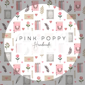 Watercolor Books Seamless Pattern: Pink Romance Fabric Design (PNG Digital Download)