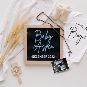 Prénom de naissance pour bébé garçon, bébé catholique, carte d’annonce de grossesse, annonce de grossesse numérique, idées de révélation de genre, grossesse