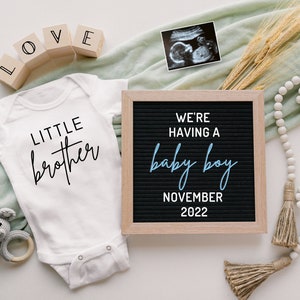 It’s A Boy Gender Reveal Boy Pregnancy Announcement, Little Brother Social Media, Gender Announcement Digital, Gender Reveal Ideas, Pregnacy