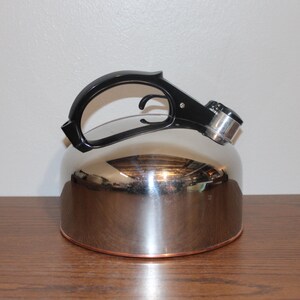 Revere Ware Whistling Tea Kettle Cooper Clad Bottom Pull Trigger Pour Spout