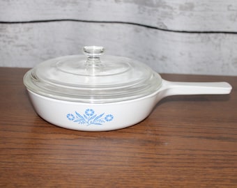 Blue Cornflower  6 1/2 inchP-38-B Menu-ette Vintage Corning Ware Round Skillet Frying Pan With Lid