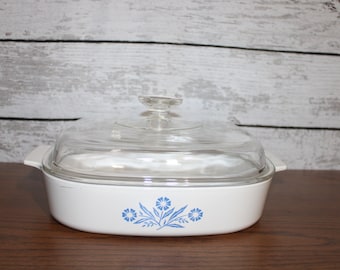 A-10-B Corning Ware Blue Cornflower Vintage 10 inch Casserole Dish With Dome Lid