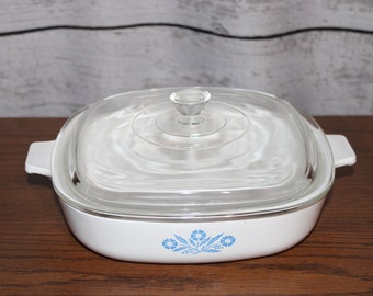 9 Inch Blue Cornflower Square Vintage Corning Ware Casserole Dish With Lid for Your Leftovers and Small Servings