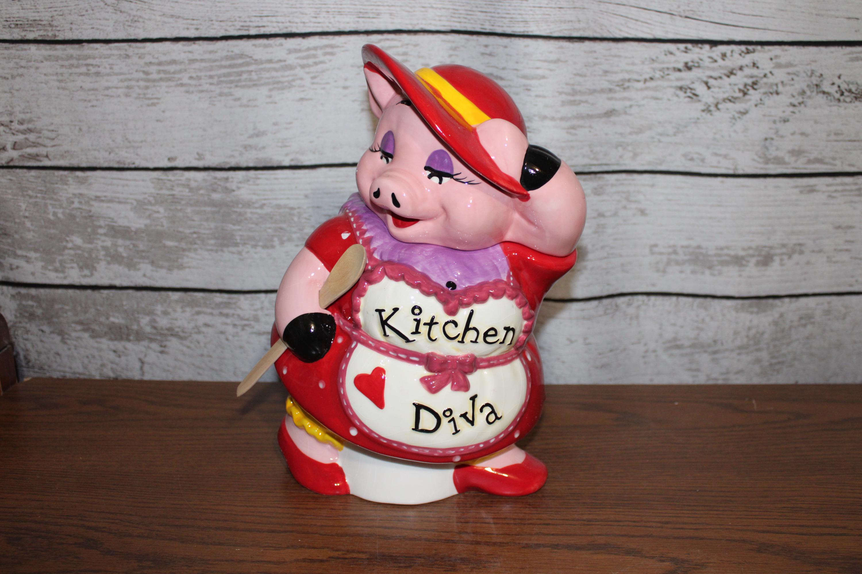 Piggy Snax USA 未開封アンティーク　ブリキ缶　USA Miss Piggy Cookie Jar: Kitchen Diva, Red Hat Society, Wooden Spoon