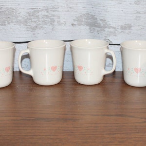 6 Forever Yours Corelle Tea Cups Coffee Mugs Vintage Hearts and Flowers Pattern