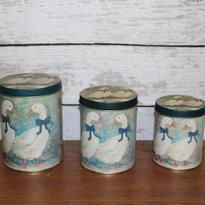 Winter Geese Snowy Scene Nesting Decorative Canisters Set of 3 Tins