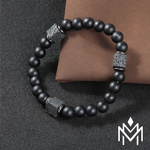 Cube Lava and Matte Black Onyx Bracelet Mens Bracelets Protection Bracelet Gemstone Bracelet
