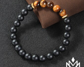 Mens Gift Matte Black Onyx and Tiger Eye Bracelet Mens Jewelry Stretch Bracelet Mens Bead Bracelet Heal Bracelet 8mm beads