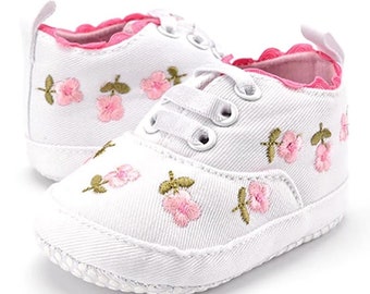 Floral Embroidery Baby Shoes | Baby Boy Girl Shoes | Girl Classic Bowknot Rubber Sole | Anti-slip | PU | Dress Shoes First Walker Toddler