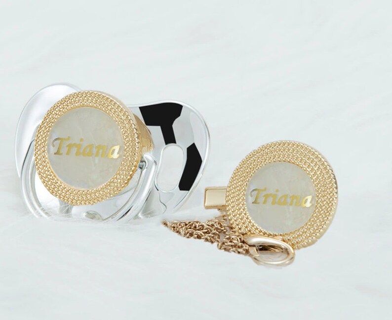 Gold Custom Pacifier With Name Gift Set Personalised Etsy