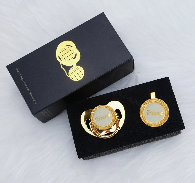 Gold Custom Pacifier With Name Gift Set Personalised Etsy