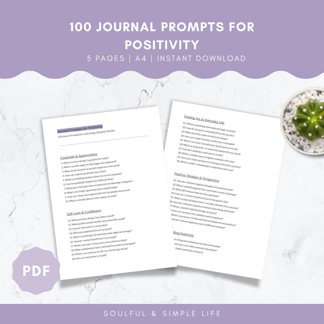 100 Journal Prompts for Positivity | Printable Writing Prompts for a ...