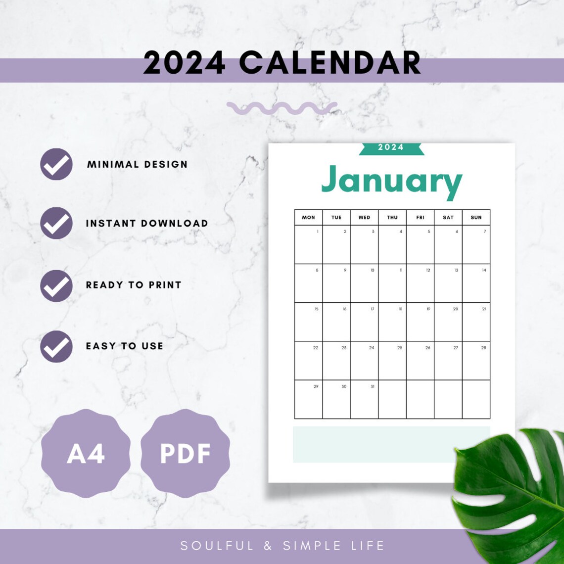 Printable 2024 Calendar / Printable 2024 Monthly Planner - Etsy