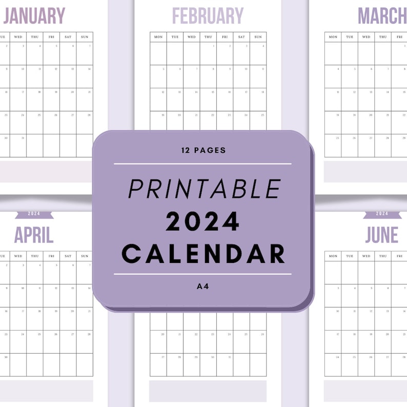 Printable 2024 Calendar / Printable 2024 Monthly Planner Etsy
