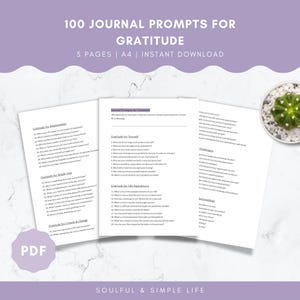 100 Journal Prompts for Gratitude | 100 Gratitude Journal Prompts | Printable Reflection Questions | A4 Printable | Digital Download