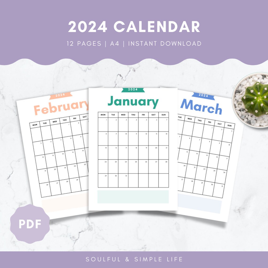 Printable 2024 Calendar / Printable 2024 Monthly Planner - Etsy