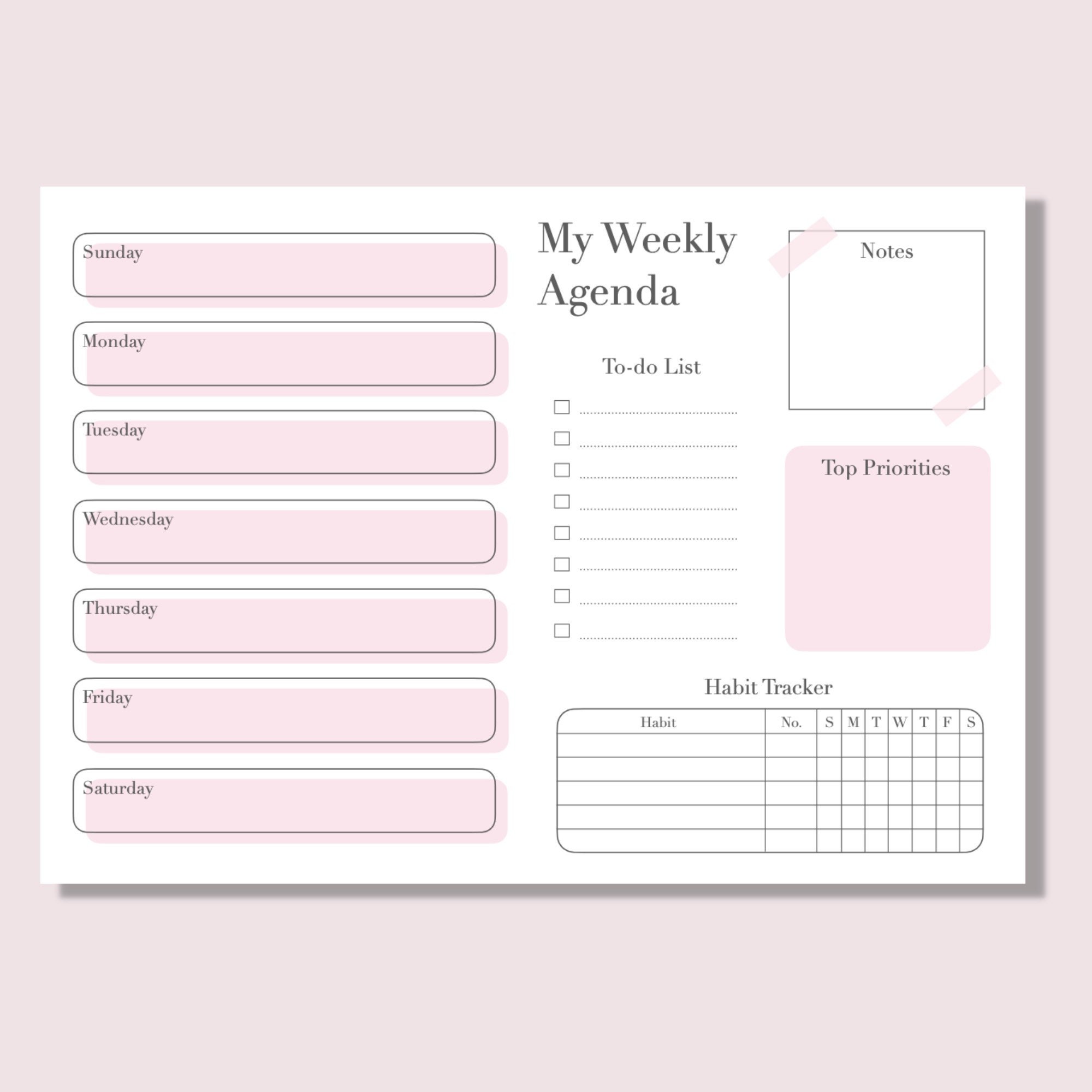 Digital Weekly Planner, Digital Planner, Weekly Planner