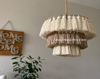 Bohemian Chandelier,Fringe Chandelier,Macrame Lamp Shade,Macrame Chandelier,Bohemian Lamp Shade,Bohemian Decor,Tassel Chandelier,Beaded Lamp