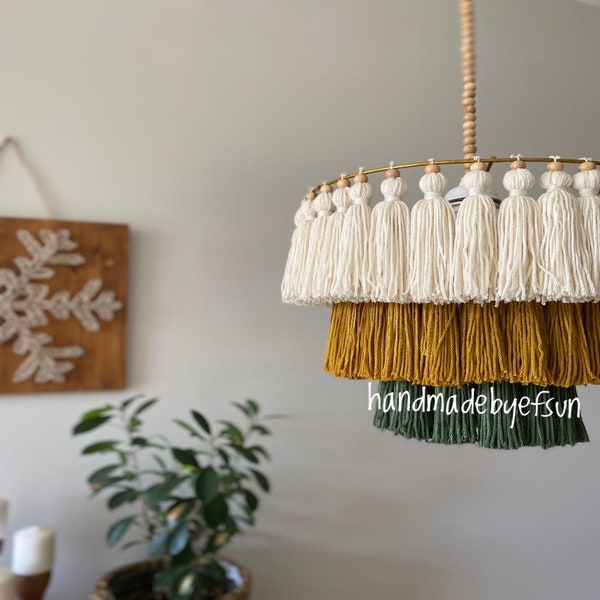 Bohemian Chandelier,Fringe Chandelier,Macrame Tassel ,Macrame Chandelier,Bohemian Lamp Shade,Bohemian Decor,Tassel Chandelier,Beaded Lamp,