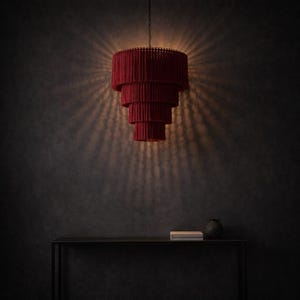 Lámpara de araña de borlas rojas de lujo, lámpara colgante llamativa hecha a mano, lámpara de araña de borlas de techo bohemia de diseñador, lámpara colgante bohemia hecha a mano.