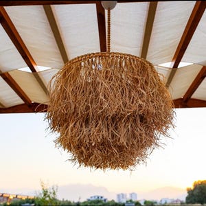 Bohemian Decoration,Decorative Raffia Chandelier,Raffia Pendant Lamp Chandelier,Boho light,Jute Fringe Chandelier, Beach Style Light Fixture