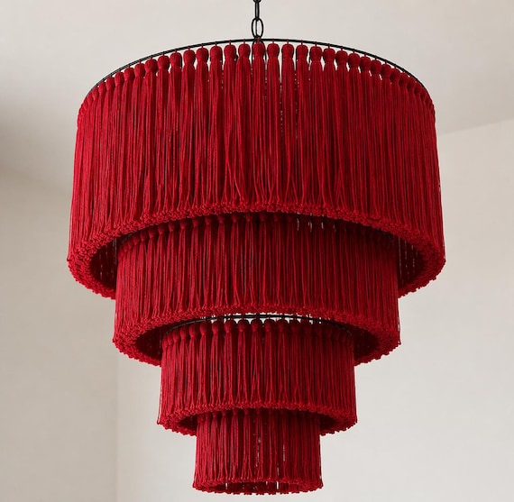 Boho Chandelier, Luxury Chandelier, Tassel Pendant Light, Statement Chandelier, Designer Ceiling Light, Tiered Pendant Lamp