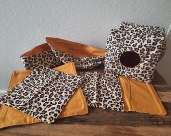 6 piece Small Animal Leopard Print Hammock Set (Sugar Glider/ Rat/ Hampster)