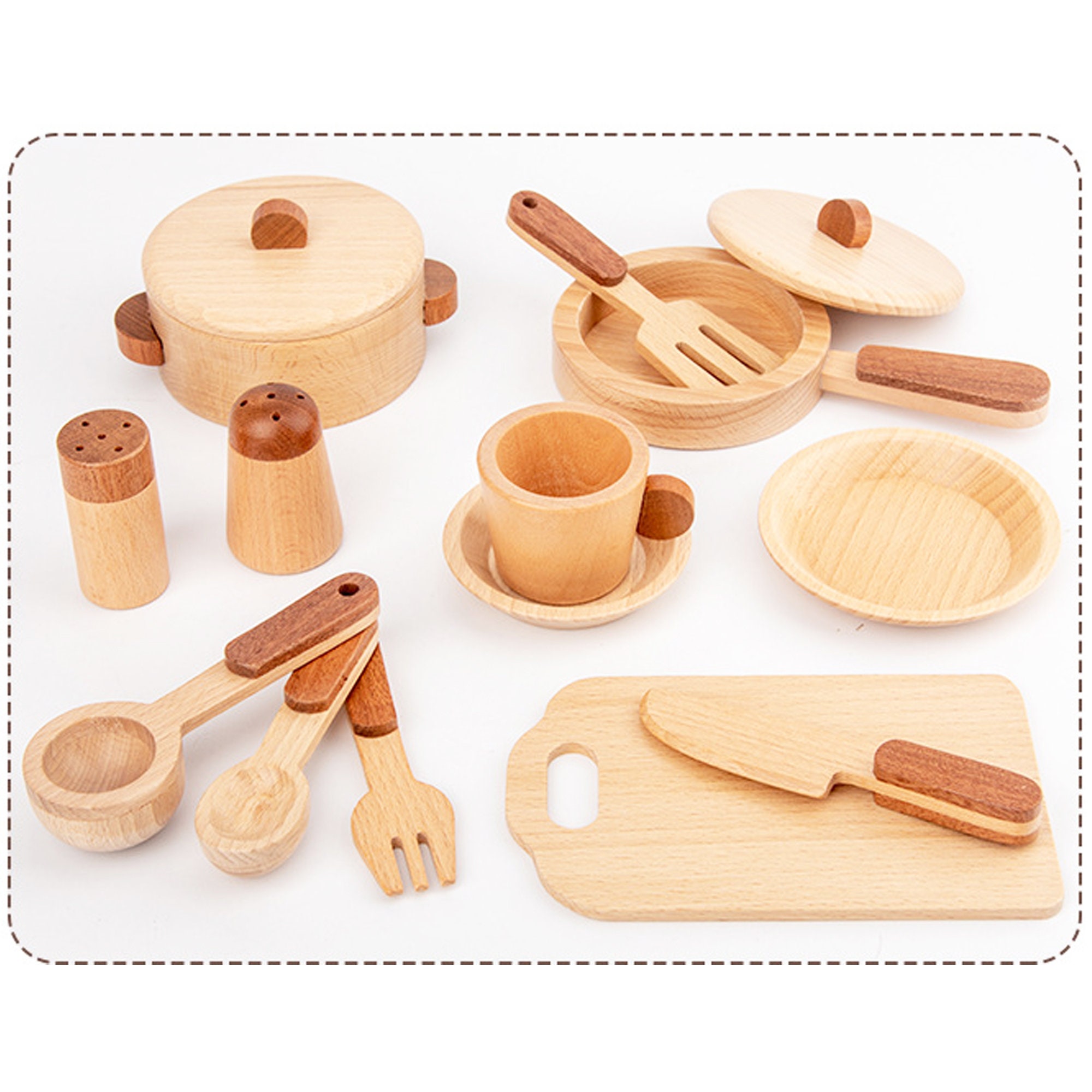 15pcs Wooden Kitchen Toy Set Wooden Play Set Cookware Plates Etsy