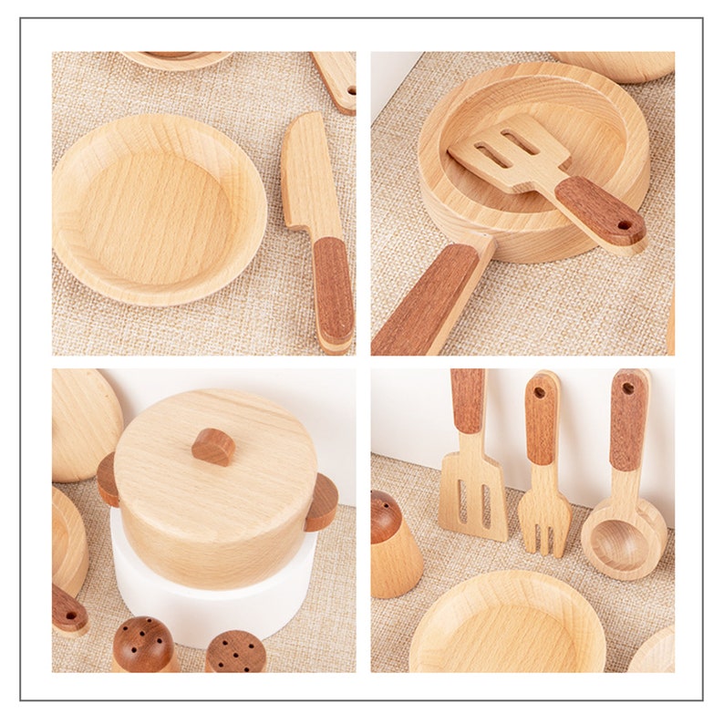 15pcs Wooden Kitchen Toy Set Wooden Play Set Cookware Plates Etsy