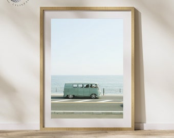 Beach Wall Art, Turquoise Kombi Van Print, Retro Art, Boho Decor, California Beach, Surf Print Coastal, High Quality Photo, Retro Van