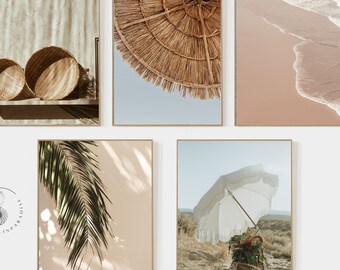 5 prints set, beach print set, boho print beach set, Beach beige art, Minimalist Photo Print Set: Boho Gallery Wall Art, Digital Download