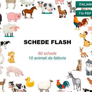 Flash cards with images of farm animals for children