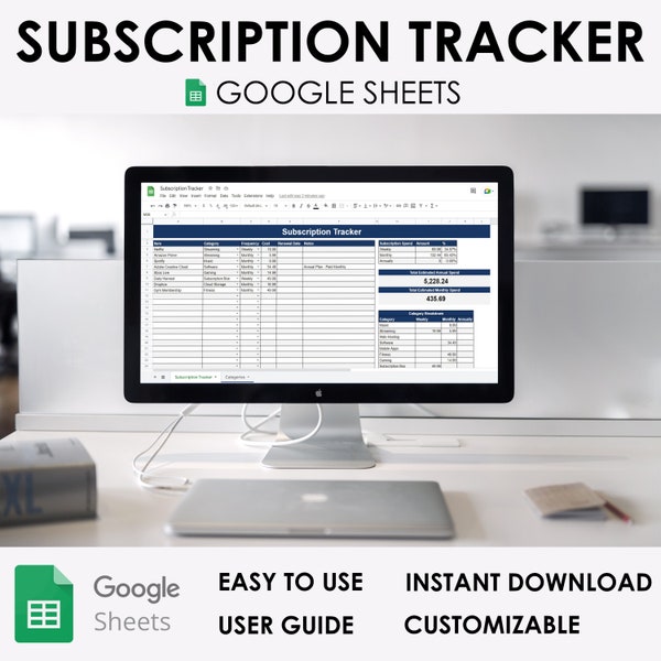 Abonnement-Tracker, Google Sheets-Abonnement-Tracker, monatliches Abonnement, Abonnement, Google Sheets-Vorlage, Abonnement-Vorlage