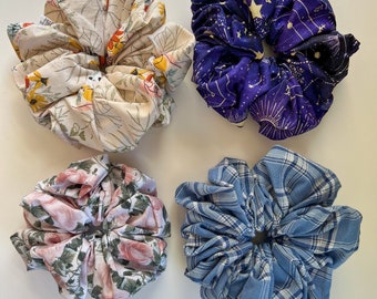 Jumbo XXL överdimensionerade scrunchies, bomullsblommiga scrunchies, handgjorda scrunchies, handgjorda presenter